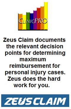 Personal injury and PI claims can be billed through ClinicPro software and documented by Zeus claim software.